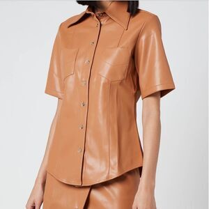 Simon Miller Bandera Shirt Vegan Leather Short Sleeve Button Up Shirt